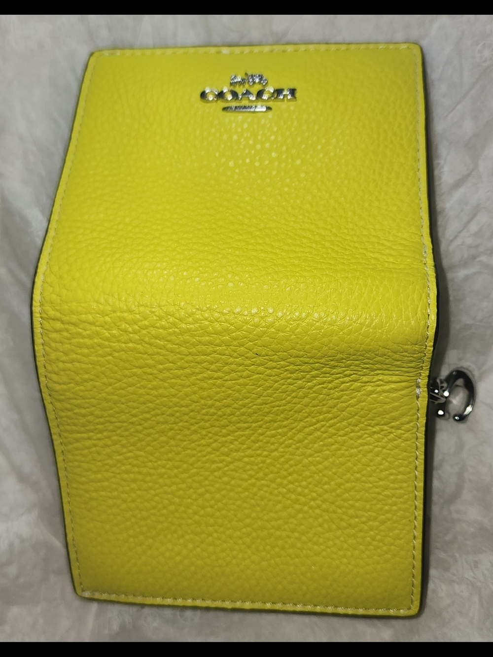 Coach Yellow Pebbled Leather Bi-fold Wallet with Silver Logo - Picture 6 of 8